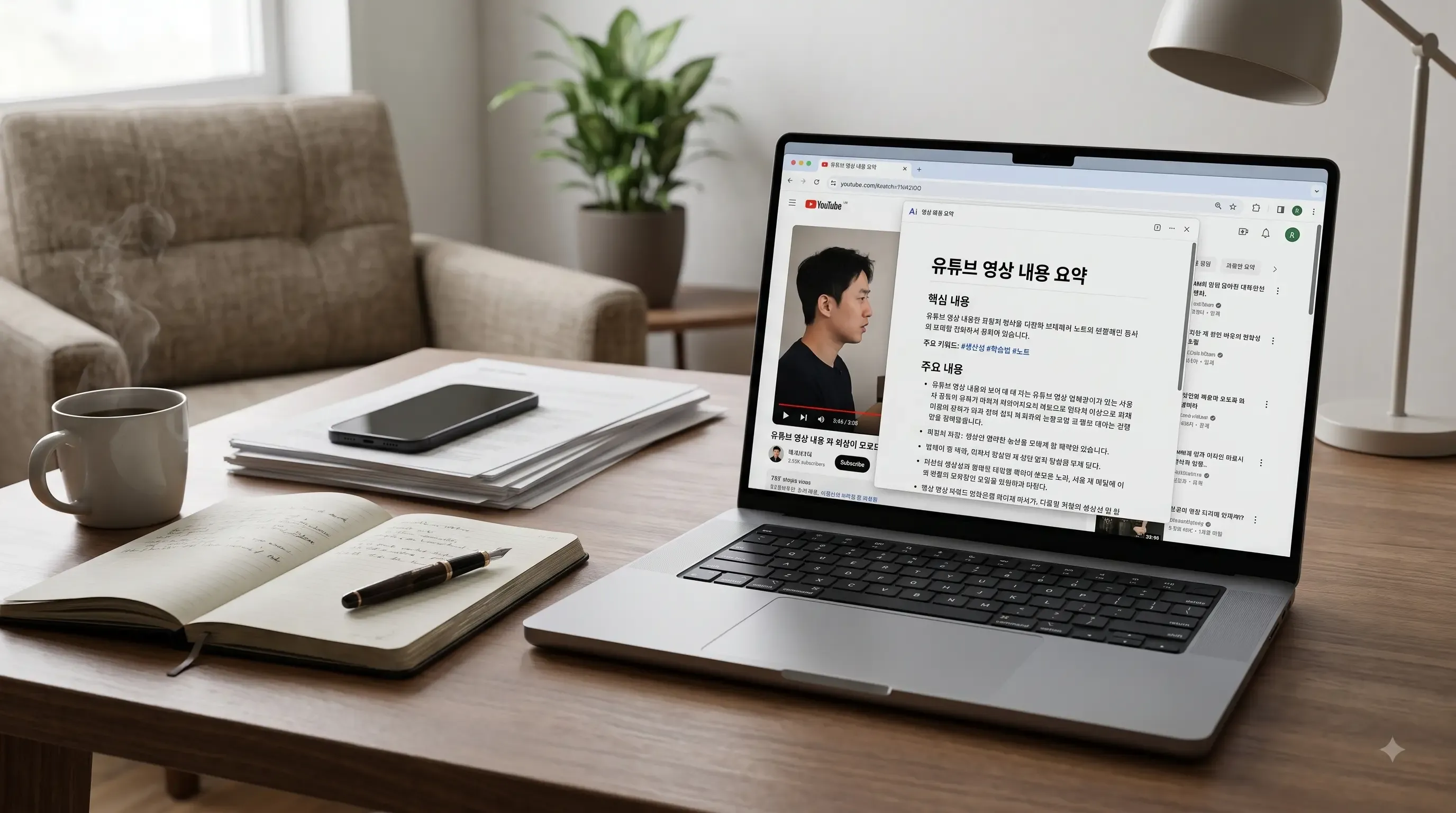 AI레포토로 유튜브 영상을 AI 요약한 결과 화면
