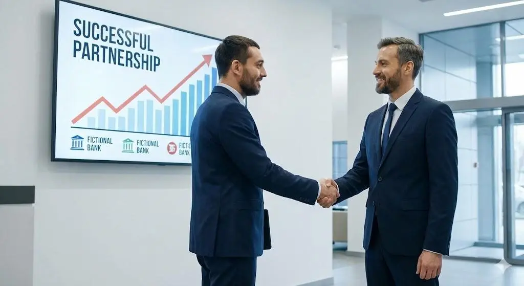 금융권과 리모트콜의 성공적인 파트너십 상징 이미지