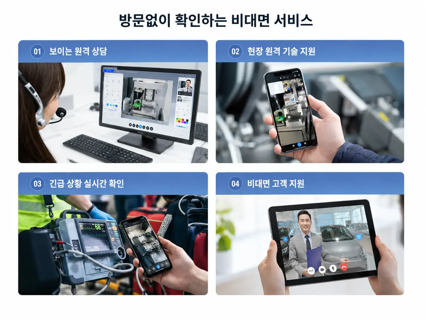 리모트콜 영상지원의 다양한 활용 예시와 기능 안내 화면