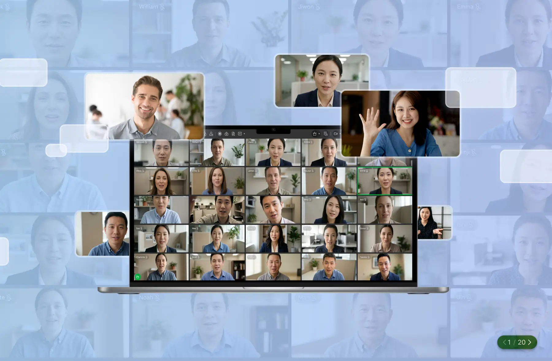 ページめくり不要で最大100人を表示可能